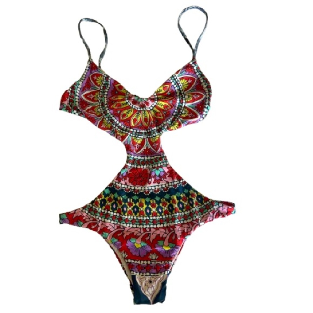 Billabong Womens Y2K One Piece Monokini Swimsuit Boho Multicolored Floral Medium - Picture 4 of 16